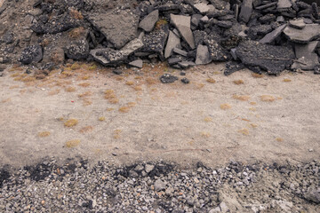 dirt work space hard stones and gravel paved pattern ground background textured surface concept view with copy space