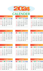 Calendar 2024 year. English planner template