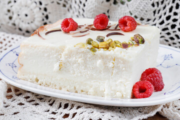 Traditional cheesecake on the table.
