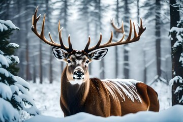 deer in winter forest Generated Ai
