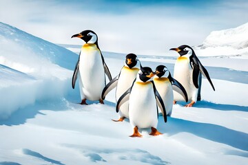 Fototapeta premium two penguins on the snow Generated Ai