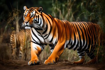 Fototapeta na wymiar tiger in the wild Generated Ai