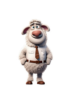 Sheep businessman . 3d cartoon character. Isolated background, animated character.