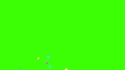 Colorful balloons, party streamers, and confetti on green screen background animation.