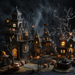 Fototapeta na wymiar Ai generated illustration, halloween decorations halloween theme