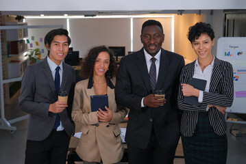 Group of business people standing together from different ethnicities Asia, American, and black African businessmen.