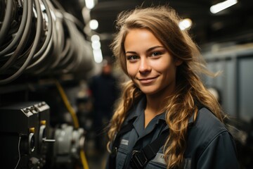 Obraz na płótnie Canvas Labor Day female industrial worker air conditioner engineer 