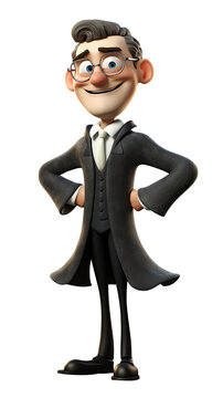 Judge 3D cartoon character. Isolated background, animated character.