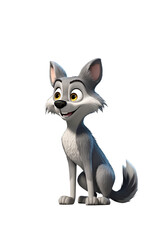 Wolf 3D cartoon character. Isolated background, animated character.