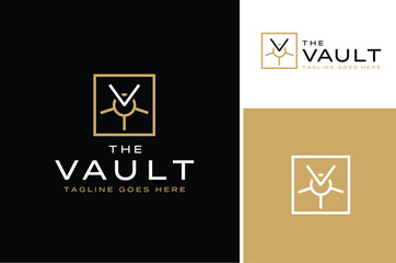 Wheel Gear Door Handle with Initial Letter V Vault for Bank Safety Storage Logo Design