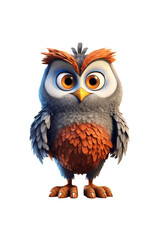 Obraz premium Owl 3D cartoon character. Isolated background, animated character.