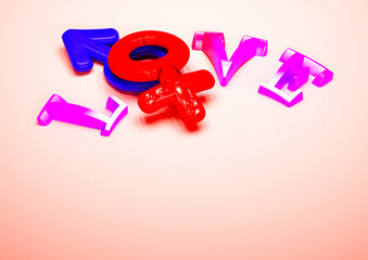 Dimensional inscription of LOVE. 3D illustration.