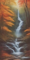 Waterfall in deep fall faorest. AI generated illustration