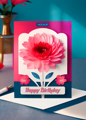 floral greeting card on blurred background with editable