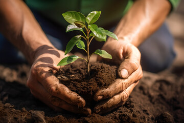 Close up hands planting a young tree in fertile soil as save world concept in vintage, Hands planting the seedlings into the ground, Save world save life and Plant a tree concept.