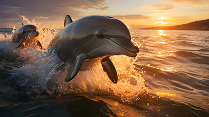 cute dolphins jumping out of the ocean