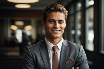 Smiling young businessman crossing arms