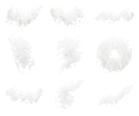 Set of white clouds isolated on transparent background for weather and sky concept in 3d rendering.