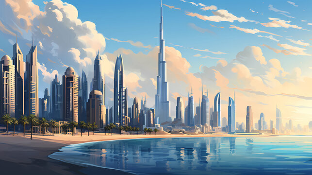 Illustration of the beautiful city of Dubai. United Arab Emirates