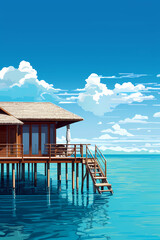 Illustration of a beautiful view of a tropical island