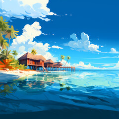 Obraz premium Illustration of a beautiful view of a tropical island