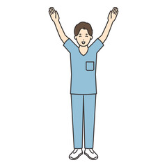 万歳をする看護師の男性のイラスト