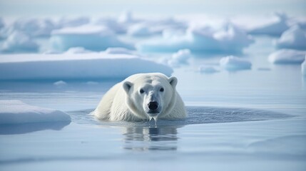 Arctic white bear on Ice sheets melting in the arctic ocean or waters