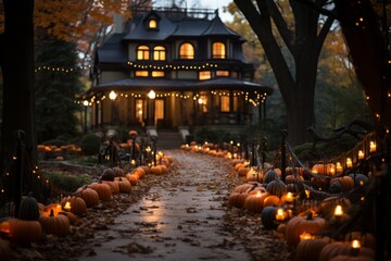 Halloween Night at Villa with Pumpkin Lights