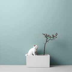 A cat still life photography, minimalist, cozy interior. AI generative.	