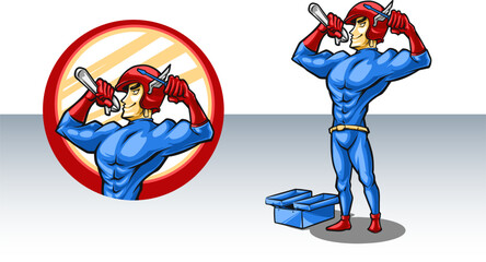 mechanical man mascot illustration 