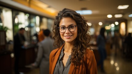 Young Smiling Women with Curly Hair Enjoying Their Work in a Vibrant Office Environment, Happiness at Work

