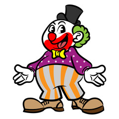 Naklejka premium Cartoon illustration of a Man wearing clown costume and perform at carnival, best for sticker, logo, and mascot with circus themes