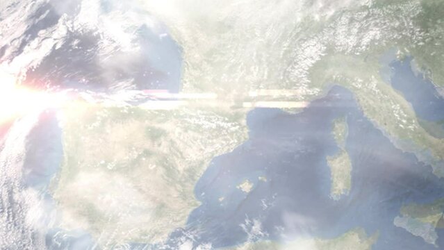 Zoom in from space and focus on Erts, Andorra. 3D Animation. Background for travel intro. Elements of this image furnished by NASA