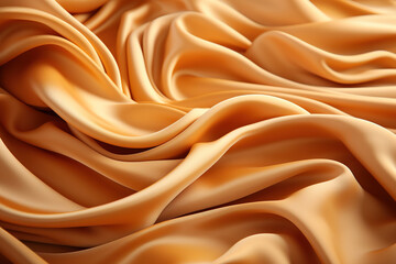 Delicate gold silk fabric: Colorful abstract wave pattern on elegant satin in full frame