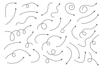 Thin curved dotted arrow. Zigzag arrow stripes design with dotted lines. Thin arrows. Vector illustration.