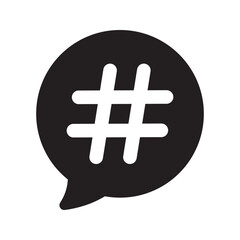 Hashtag in speech bubble icon. Hashtag sign symbol, simple pictogram. Vector illustration isolated on a white background. Vector sign for mobile app and web sites.