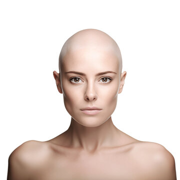 Beautiful bald caucasian woman isolated on transparent background