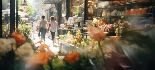 Florist in a walkable city. hand edited Generative AI.