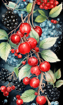 Cranberries and black currants. Close up.