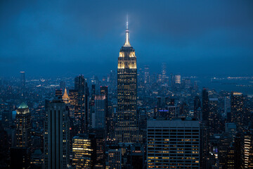 New York City at Night aerial, Midtown Manhattan, USA