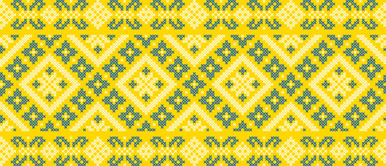 Vector illustration of Ukrainian ornament in ethnic style, identity, vyshyvanka, embroidery for print clothes, websites, banners. Background. Geometric design, border, copy space, frame