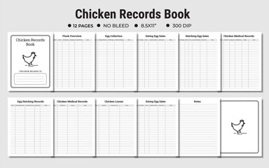 Chicken Records Book, Chicken Maintenance Journal Or Logbook - obrazy, fototapety, plakaty