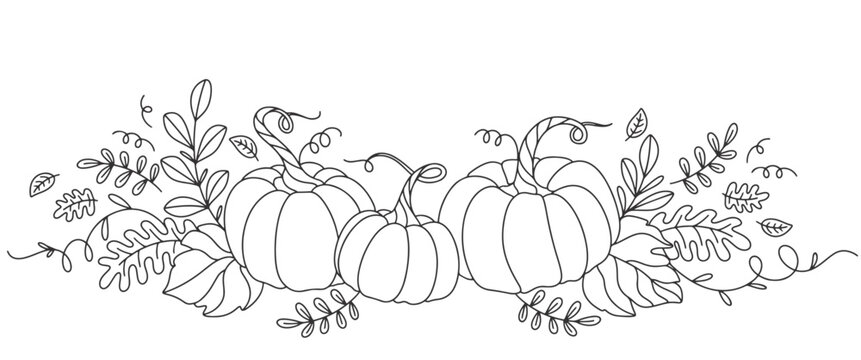 Pumpkin autumn line art style vector illustration