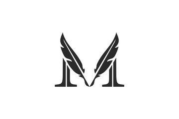 M letter premium design logo with feather combination
