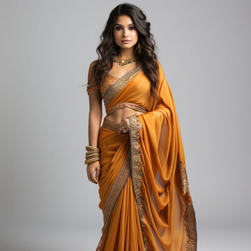 Gorgeous Indian woman wearning nauvari saree in maharastrian look, maharastra culture