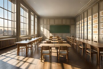 empty classroom in morning Generated Ai