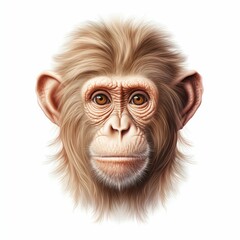 Monkey Bright Portrait Head Isolated on White Background. Generative ai