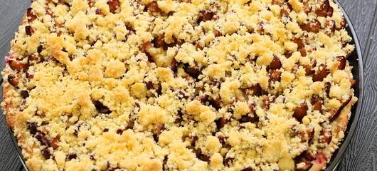 handmade plum cake with crumble