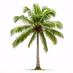 In isolation, a coconut palm emerges on a blank white background, symbolizing tropical flora.