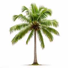 Obraz premium In isolation, a coconut palm emerges on a blank white background, symbolizing tropical flora.
